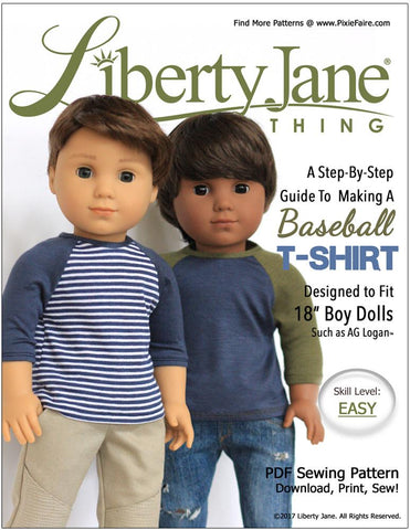 Liberty Jane 18 Inch Boy Doll Boy Doll Baseball T-Shirt 18” Doll Clothes Pattern Pixie Faire
