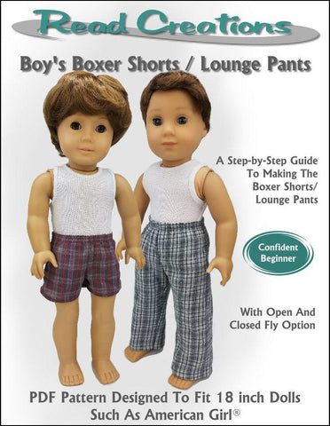 Read Creations 18 Inch Boy Doll Boy's Boxer Short and Lounge Pants 18" Doll Clothes Pattern Pixie Faire