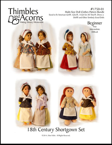 Thimbles and Acorns 18 inch Historical 18th Century Shortgown Set Bundle Size Doll Clothes Pattern Pixie Faire