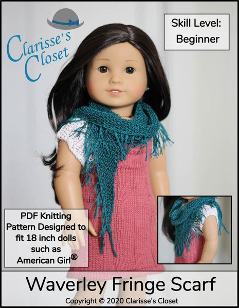 Clarisse's Closet Waverley Fringe Scarf Knitting Pattern 18 inch dolls