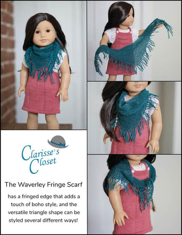 Clarisse's Closet Knitting Waverley Fringe Scarf 18" Doll Clothes Knitting Pattern Pixie Faire