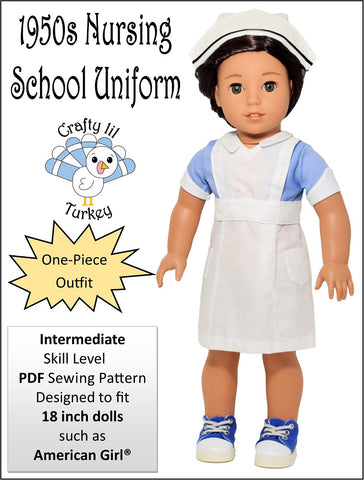 Crafty Lil Turkey 18 Inch Historical 1950s Nursing School Uniform 18" Doll Clothes Pattern Pixie Faire
