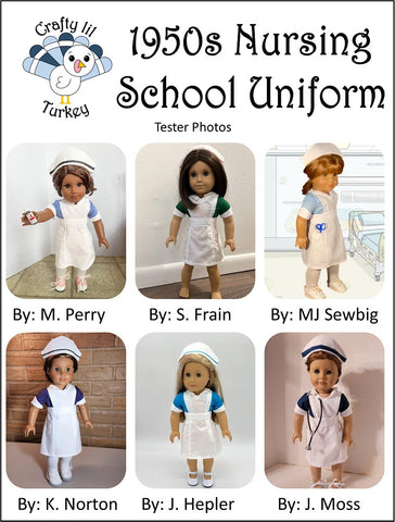 Crafty Lil Turkey 18 Inch Historical 1950s Nursing School Uniform 18" Doll Clothes Pattern Pixie Faire