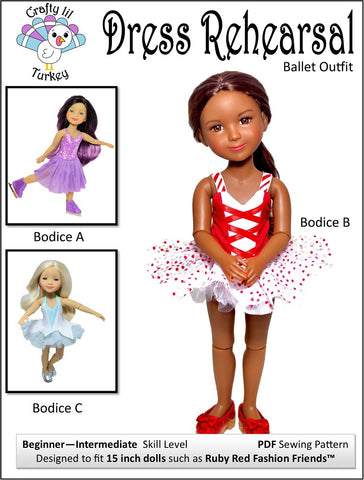 Crafty Lil Turkey Ruby Red Fashion Friends Dress Rehearsal Doll Clothes Pattern For 15" Ruby Red Fashion Friends Dolls Pixie Faire