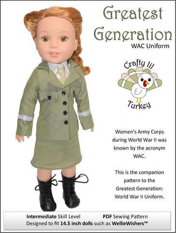 Crafty Lil Turkey WellieWishers Greatest Generation: WAC Uniform 14.5" Doll Clothes Pattern Pixie Faire