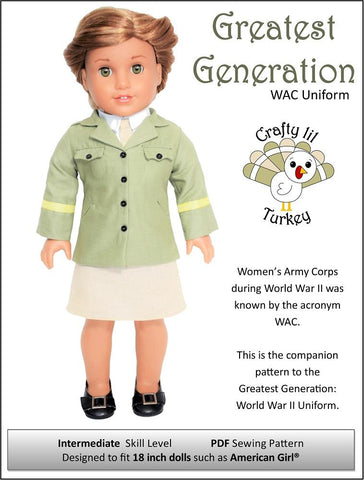Crafty Lil Turkey 18 Inch Historical Greatest Generation: WAC Uniform 18" Doll Clothes Pattern Pixie Faire