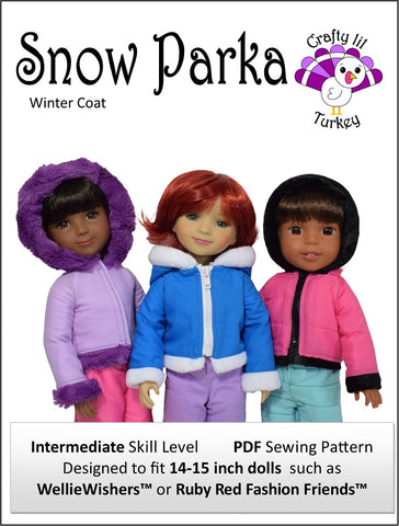 Crafty Lil Turkey Ruby Red Fashion Friends Snow Parka 14-15" Doll Clothes Pattern Pixie Faire