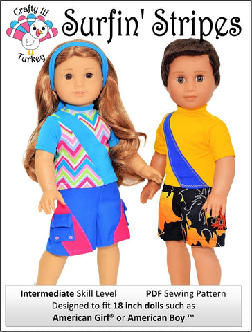 Crafty Lil Turkey 18 Inch Modern Surfin' Stripes 18" Doll Clothes Pattern Pixie Faire