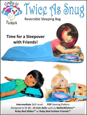 Crafty Lil Turkey WellieWishers Twice As Snug Reversible Sleeping Bag 12-15" Doll Accessory Pattern Pixie Faire