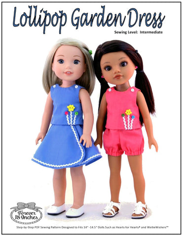 Forever 18 Inches WellieWishers Lollipop Garden Dress 14-14.5" Doll Clothes Pattern Pixie Faire
