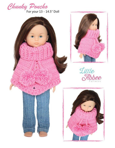 Little Abbee WellieWishers Chunky Poncho Crochet Pattern for 13-14.5" Dolls Pixie Faire