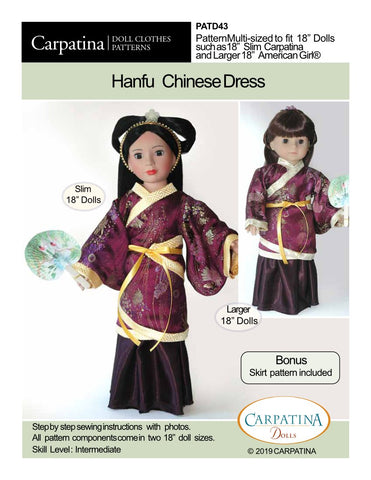 Carpatina Dolls 18 Inch Modern Hanfu Chinese Dress Multi-sized Pattern for Regular and Slim 18" Dolls Pixie Faire