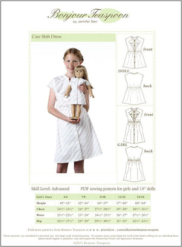 Bonjour Teaspoon Girls Cate Shift Dress for Girls and Dolls Bundle Pattern Pixie Faire
