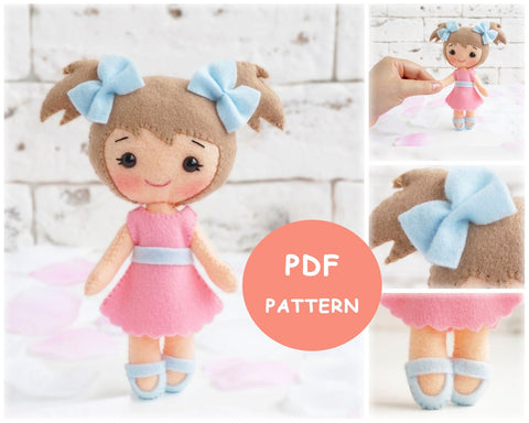 Cute Felt Patterns Hand Sewing Cathy 7" Felt Doll Hand Sewing Pattern Pixie Faire