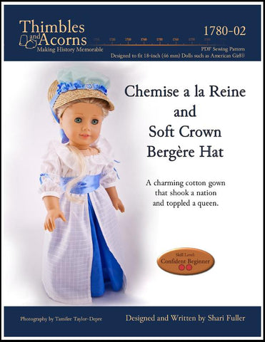 Thimbles and Acorns 18 Inch Historical Chemise a la Reine and Soft Crown Bergère Hat 18" Doll Clothes Pixie Faire