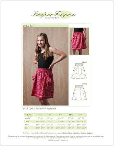 Bonjour Teaspoon Girls Chloe Skirt Pattern for Girls Pixie Faire