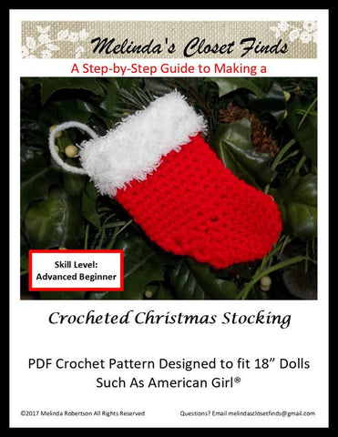 Melinda's Closet Finds Crochet Crocheted Christmas Stocking 18" Doll Crochet Pattern Pixie Faire