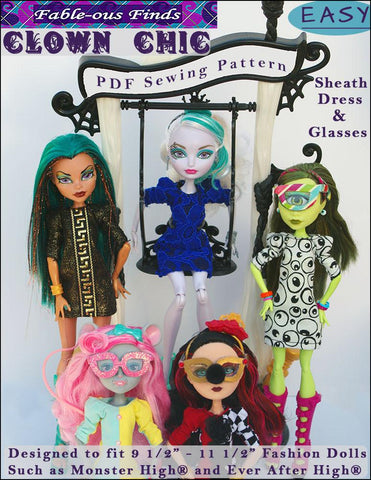 Fable-ous Finds Monster High Clown Chic Sheath Dress and Glasses for Monster High Dolls Pixie Faire