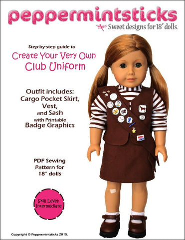 Peppermintsticks 18 Inch Modern Club Uniform 18" Doll Clothes Pattern Pixie Faire