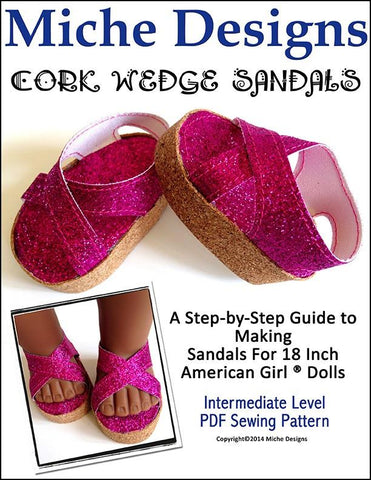 Miche Designs Shoes Cork Wedge Sandals 18" Doll Shoes Pixie Faire