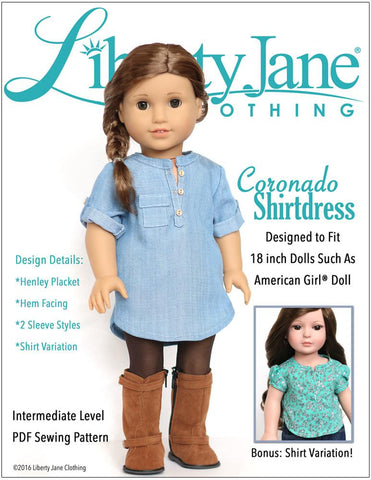 Liberty Jane 18 Inch Modern Coronado Shirtdress and Top 18" Doll Clothes Pattern Pixie Faire