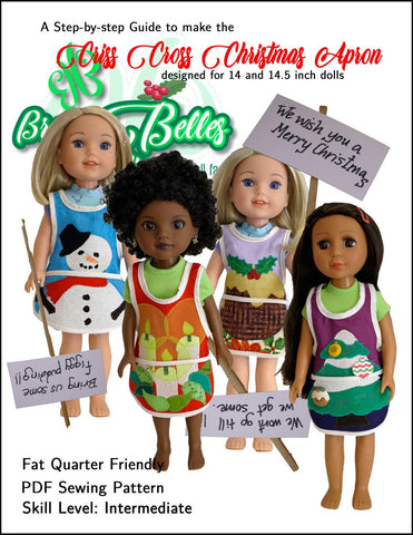 Brambelles boutique WellieWishers Criss Cross Christmas Apron 14-14.5" Doll Accessories Pattern Pixie Faire
