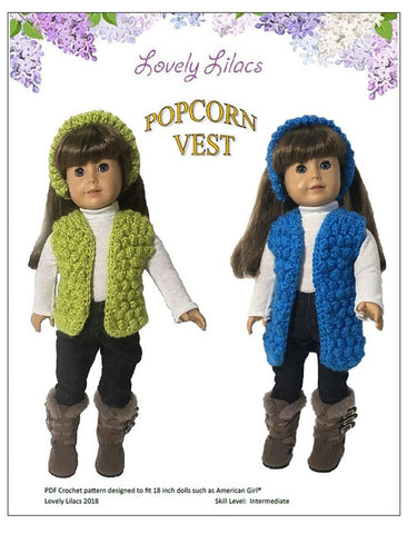 Lovely Lilacs Crochet Popcorn Vest 18" Doll Crochet Pattern Pixie Faire