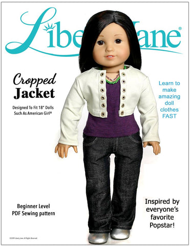 Liberty Jane 18 Inch Modern Cropped Jacket 18" Doll Clothes Pattern Pixie Faire