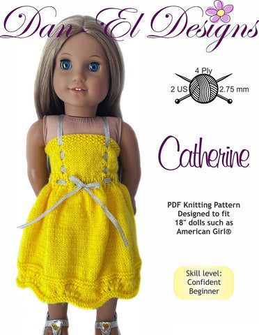 Dan-El Designs Knitting Catherine Dress 18" Doll Clothes Knitting Pattern Pixie Faire