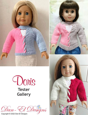 Dan-El Designs Knitting Doris 18" Doll Clothes Knitting Pattern Pixie Faire