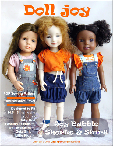 Doll Joy Ruby Red Fashion Friends Joy Bubble Shorts & Skirt 14.5-15" Doll Clothes Pattern Pixie Faire