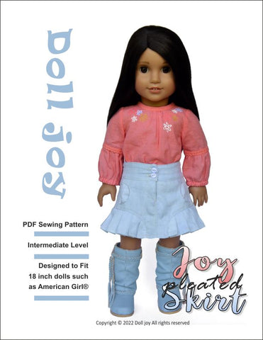 Doll Joy 18 Inch Modern Joy Pleated Skirt 18" Doll Clothes Pattern Pixie Faire