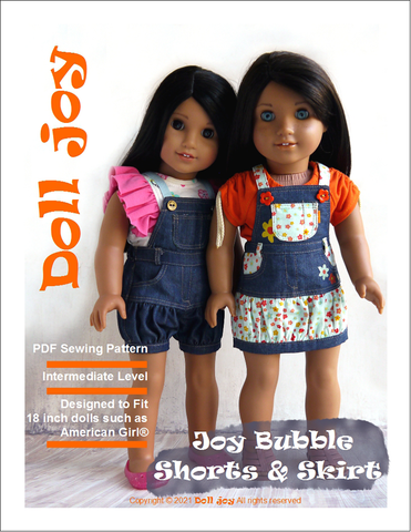 Doll Joy 18 Inch Modern Joy Bubble Shorts & Skirt 18" Doll Clothes Pattern Pixie Faire