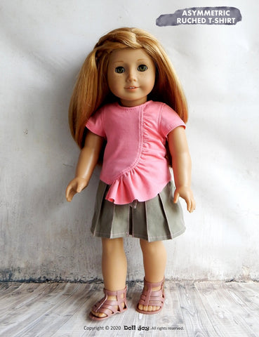 Doll Joy 18 Inch Modern Asymmetric Ruched T-shirt 18 inch Doll Clothes Pattern Pixie Faire