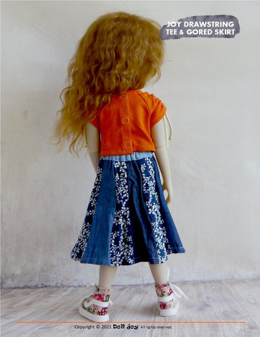Doll Joy Ruby Red Fashion Friends Joy Drawstring Tee and Gored Skirt 14.5-15" Doll Clothes Pattern Pixie Faire