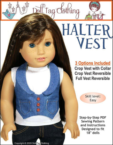 Doll Tag Clothing 18 Inch Modern Halter Vest 18" Doll Clothes Pattern Pixie Faire