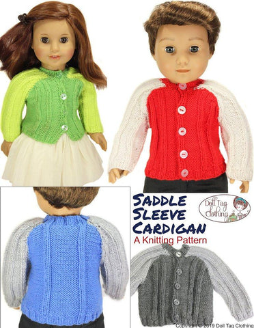 Doll Tag Clothing Knitting Saddle Sleeve Cardigan 18" Knitting Pattern Pixie Faire