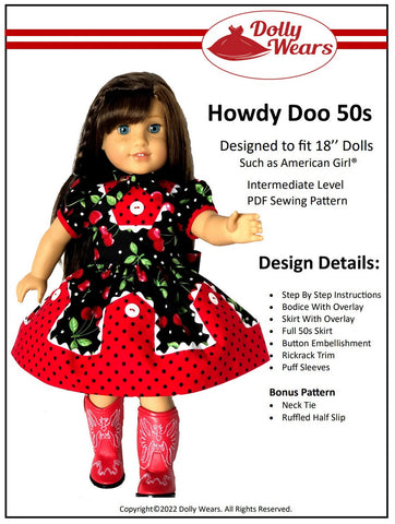 Dolly Wears 18 Inch Historical Howdy Doo 50s 18" Doll Clothes Pattern Pixie Faire