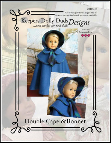 Keepers Dolly Duds Designs 18 Inch Historical Double Cape and Bonnet 18" Doll Clothes Pattern Pixie Faire