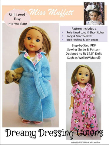 Little Miss Muffett WellieWishers Dreamy Dressing Gowns 14.5" Doll Clothes Pattern Pixie Faire