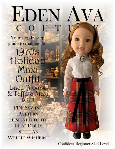 Eden Ava WellieWishers 1970s Holiday Maxi Outfit 14.5" Doll Clothes Pattern Pixie Faire