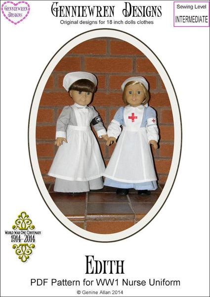 Edith WW1 VAD Nurse Uniform 18 inch Doll Clothes PDF Pattern Download