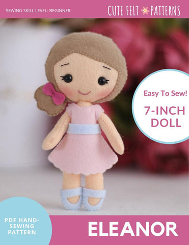 Cute Felt Patterns Hand Sewing Eleanor 7" Felt Doll Hand Sewing Pattern Pixie Faire