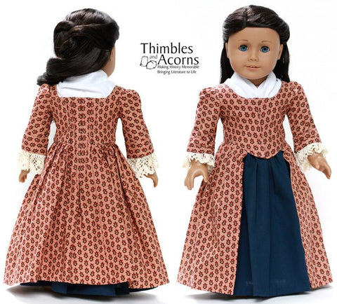 Thimbles and Acorns 18 Inch Historical 1770 En Fourreau Gown 18" Dolls Clothes Pattern Pixie Faire