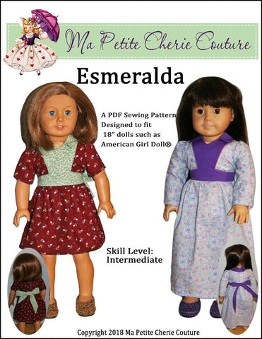 Mon Petite Cherie Couture 18 Inch Modern Esmeralda Dress 18" Doll Clothes Pattern Pixie Faire