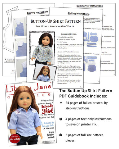 Liberty Jane 18 Inch Modern Button Up Shirt Bundle for Girls and Boys 18" Doll Clothes Pattern Pixie Faire