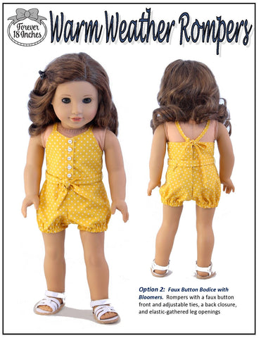 Forever 18 Inches 18 Inch Modern Warm Weather Rompers 18 inch Doll Clothes Pattern Pixie Faire