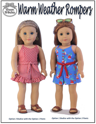 Forever 18 Inches 18 Inch Modern Warm Weather Rompers 18 inch Doll Clothes Pattern Pixie Faire