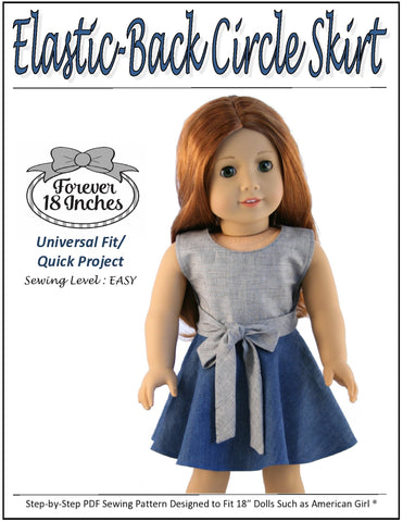 Forever 18 Inches 18 Inch Modern Elastic-Back Circle Skirt 18" Doll Clothes Pattern Pixie Faire