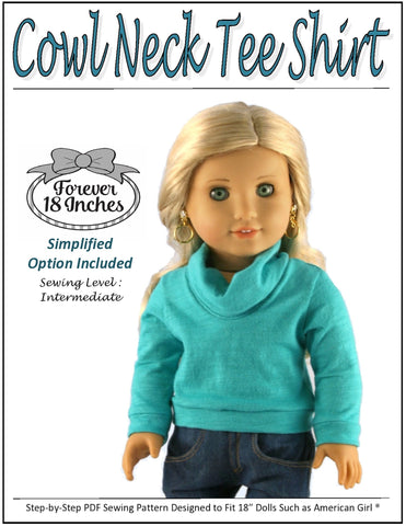 Forever 18 Inches 18 Inch Modern Cowl Neck Tee Shirt 18" Doll Clothes Pattern Pixie Faire